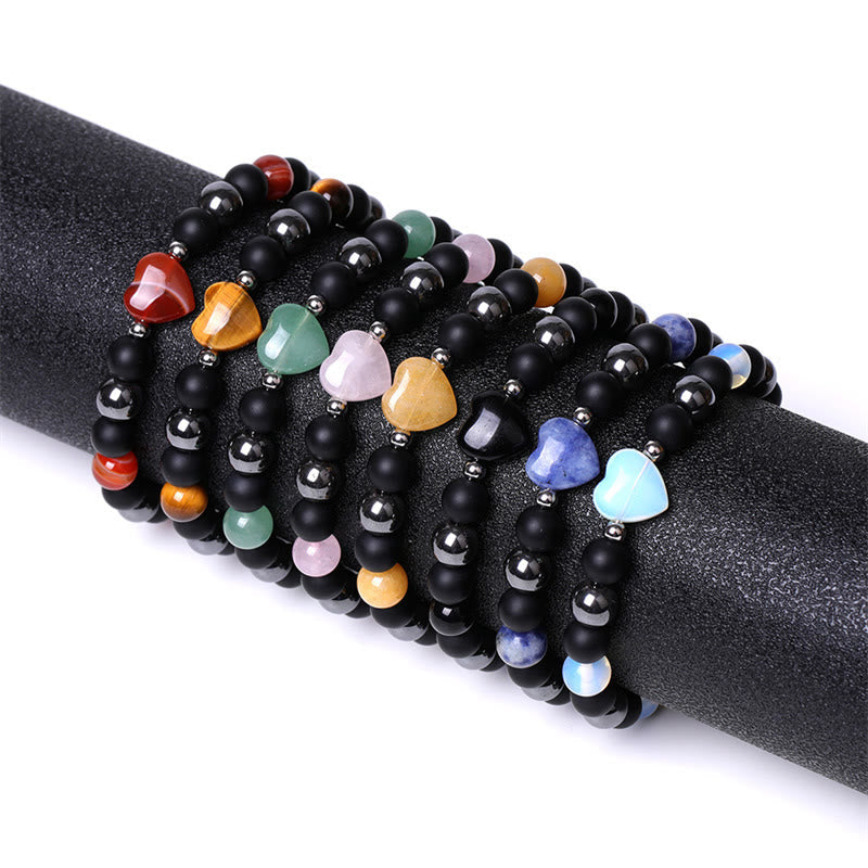 Wear FengShui Black Onyx Tiger Eye Stone Crystal Love Heart Protection Bracelet