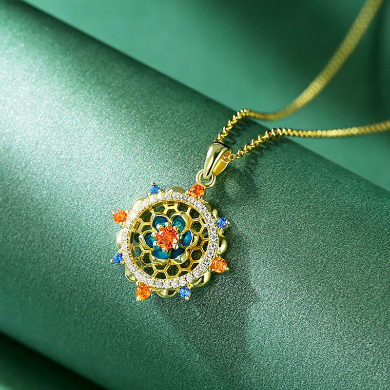 Wear FengShui 925 Sterling Silver Lotus Flower Colorful Zircon New Beginning Necklace Pendant