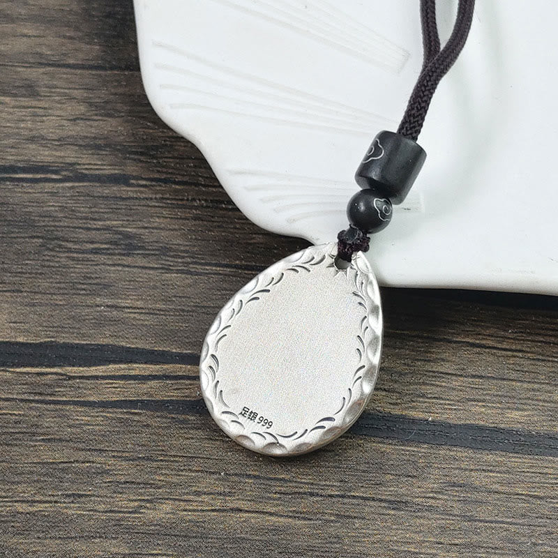 Wear FengShui Vintage 999 Sterling Silver Yin Yang Bagua Water Drop Design Balance Harmony Necklace Pendant