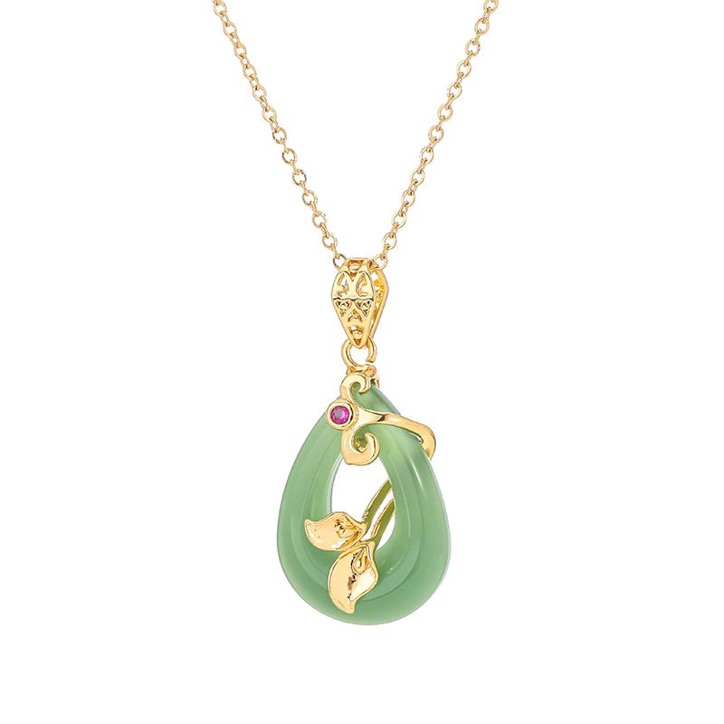 Wear FengShui Jade Oval Pattern Blessing Fortune Necklace Pendant