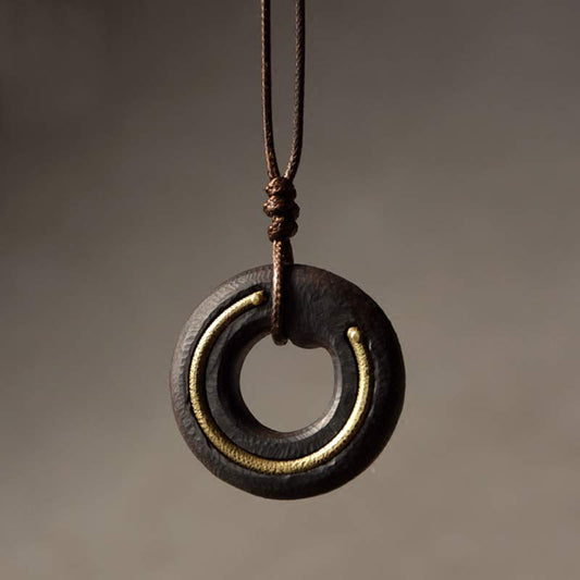 Wear FengShui Zen Circle Ebony Wood Peace Calm Necklace Pendant