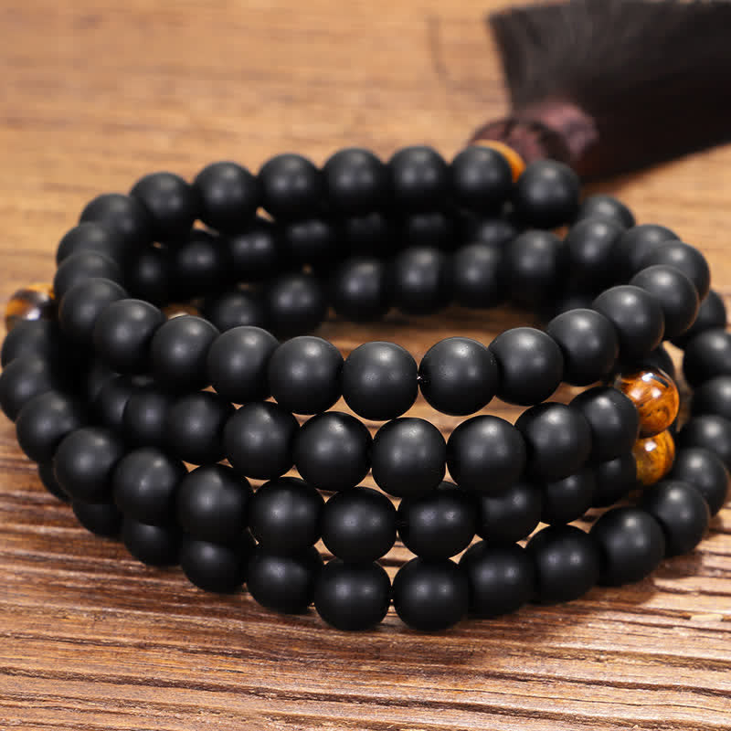 Wear FengShui 108 Mala Beads Frosted Stone Tiger Eye Balance Bracelet Necklace Pendant