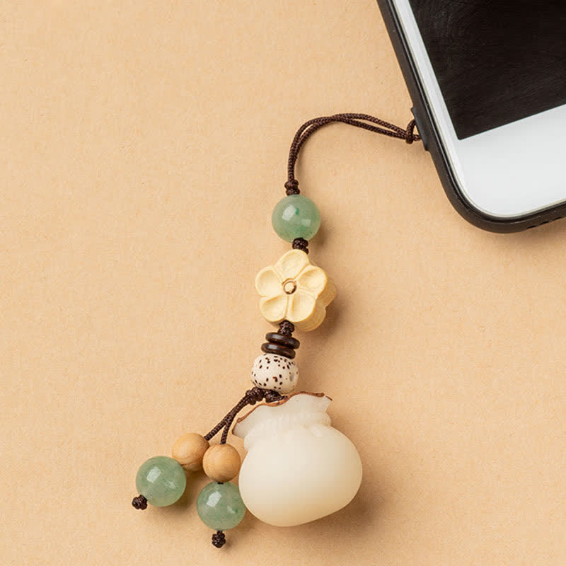 Wear FengShui Natural Bodhi Seed Money Bag Flower Blessing Prosperity Keychain