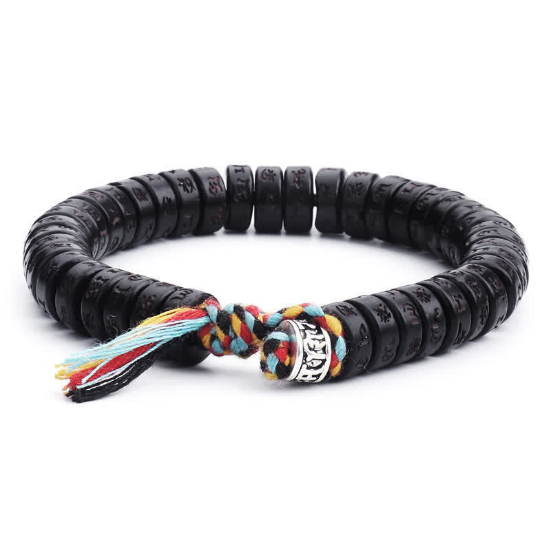 Wear FengShui Tibetan Coconut Shell Beads Engraved Om Mani Padme Hum Mantra Happiness Bracelet