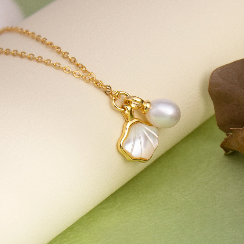 Wear FengShui Ginkgo Tridacna Stone Pearl Bead Copper Blessing Necklace Pendant Ring Earrings Set