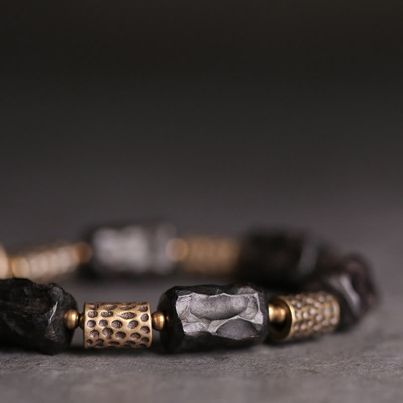 Wear FengShui Tibetan Ebony Wood Copper Calm Peace Bracelet