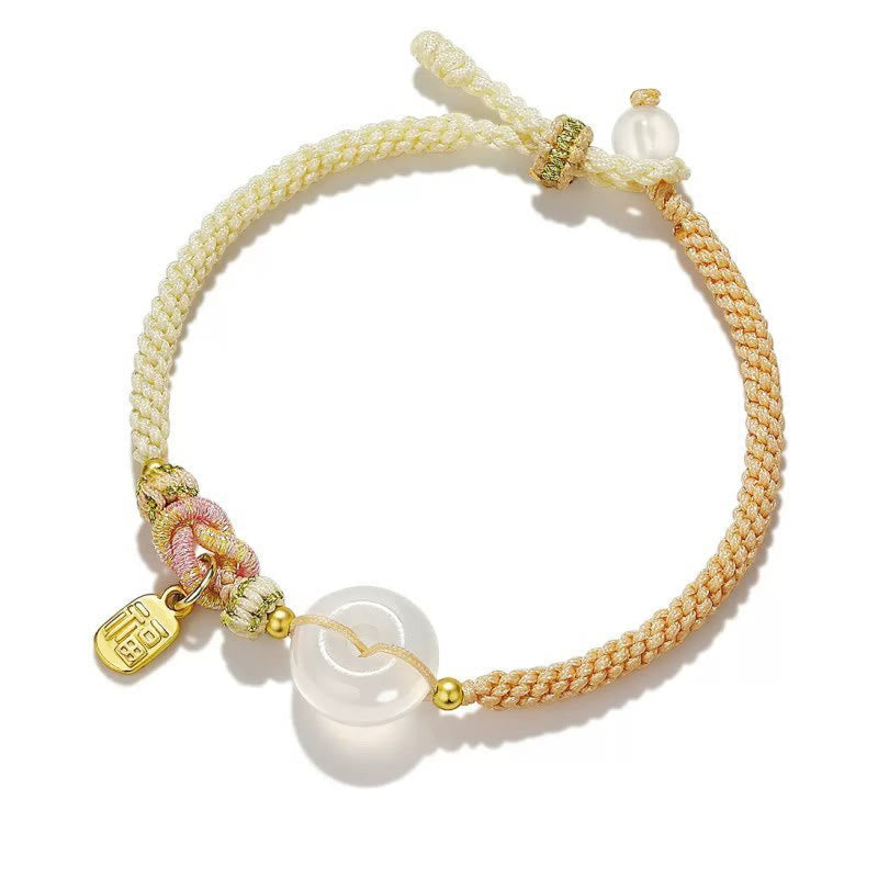 Wear FengShui Handmade White Agate Peace Buckle Luck Happiness Protection Weave String Bracelet