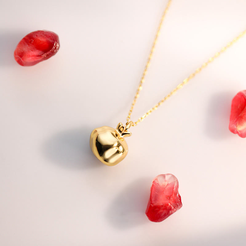 Wear FengShui 925 Sterling Silver 18k Gold Plated Pomegranate Garnet Crystal Passion Charm Necklace Pendant