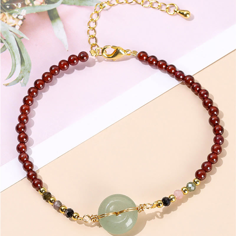 Wear FengShui Natural Garnet Peace Buckle Bead Calm Bracelet