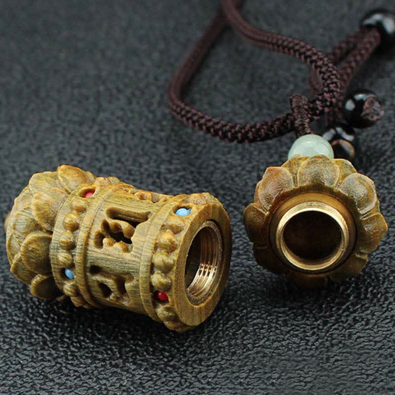 Wear FengShui Tibet Green Sandalwood Rosewood Om Mani Padme Hum Lotus Positive Soothing Necklace Pendant