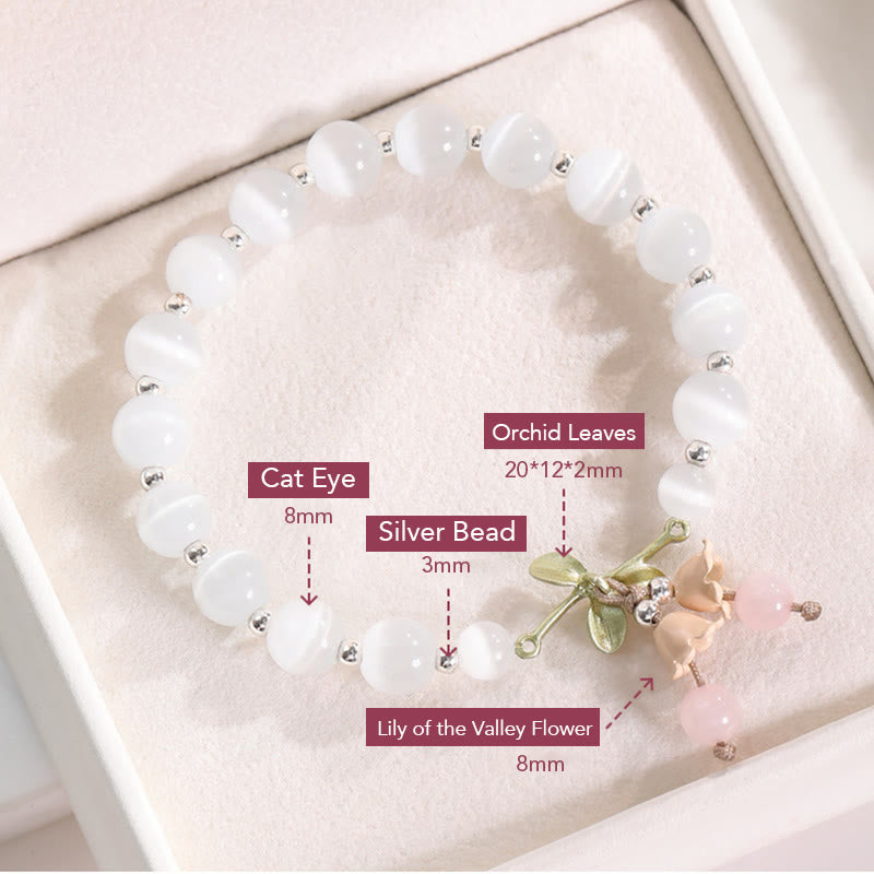 Wear FengShui Cat's Eye Green Aventurine Blue Chalcedony Pink Crystal Peace Orchid Charm Bracelet