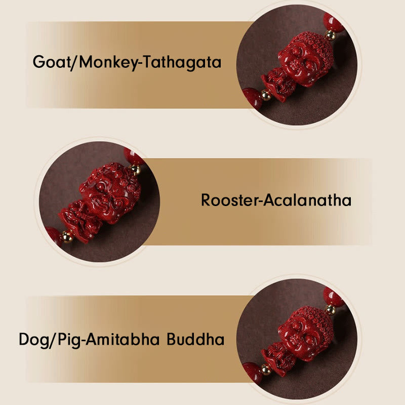 Wear FengShui Chinese Zodiac Natal Buddha Cinnabar Amulet Blessing String Bracelet