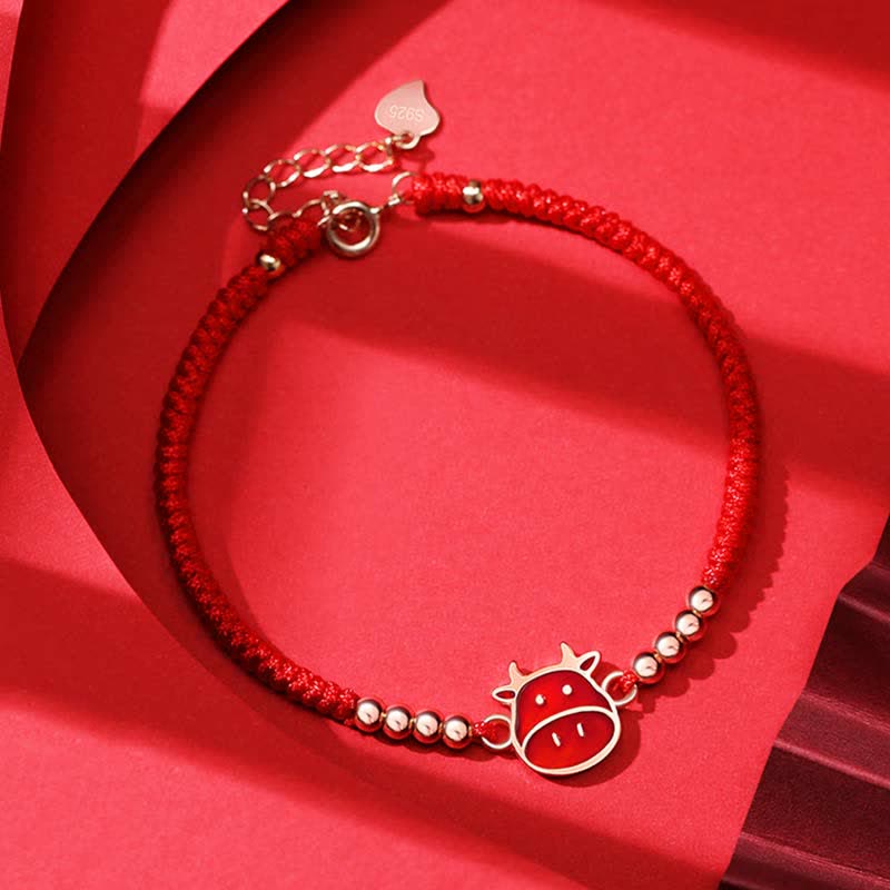 Wear FengShui 925 Sterling Silver Chinese Zodiac Luck Faith Discolor Red String Bracelet