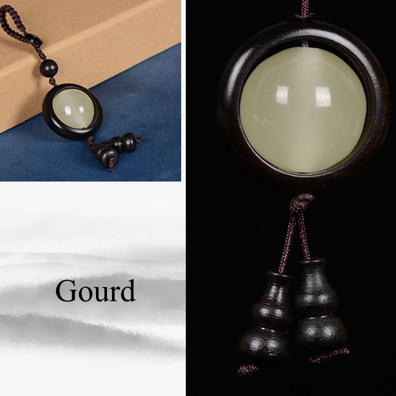 Wear FengShui Red Sandalwood Ebony Wood Green Sandalwood Luminous Lucky Bead Gourd Peace Key Chain