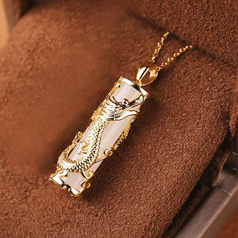 Wear FengShui Jade Dragon Phoenix Copper Blessing Harmony Necklace Pendant