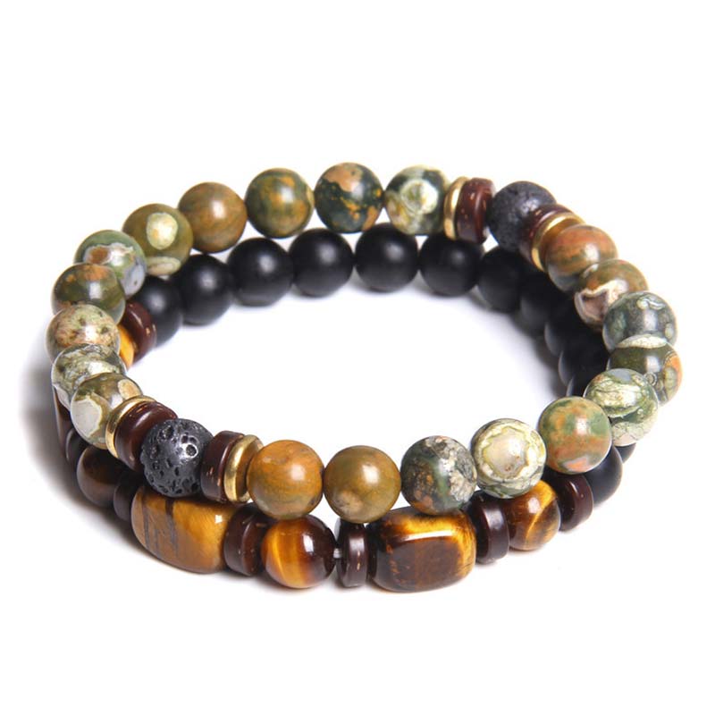 Wear FengShui 2PCS Healing Crystal Emperor Stone Tiger Eye Bead Bracelet