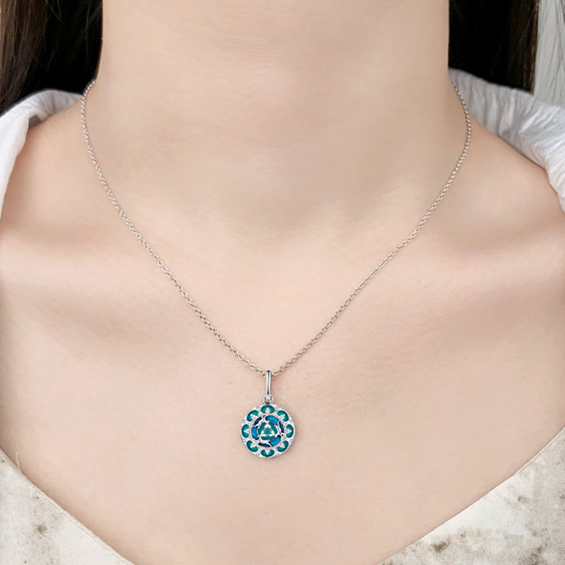 Wear FengShui 925 Sterling Silver Round Turquoise Three Rabbits Balance Necklace Pendant