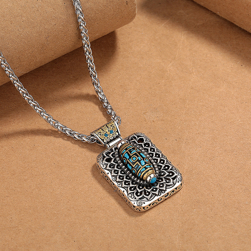 Wear FengShui Nine-Eye Dzi Bead Design Copper Healing Rotatable Necklace Pendant