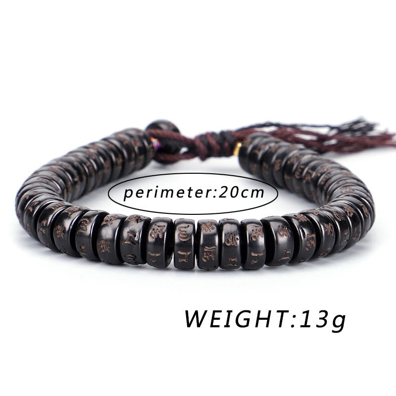 Wear FengShui Tibetan Coconut Shell Beads Engraved Om Mani Padme Hum Mantra Positive String Bracelet