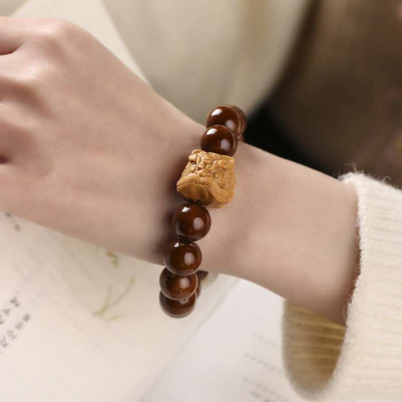Wear FengShui Purple Bodhi Seed Dancing Lion Wisdom Bracelet