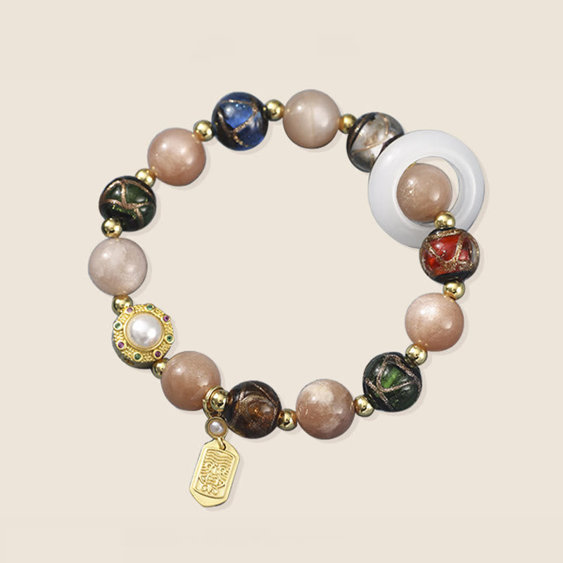 Wear FengShui Tibetan Incense Ash Liuli Glass Tridacna Stone Sun Stone Om Mani Padme Hum Prayer Wheel Charm Bracelet
