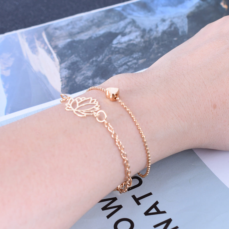 Wear FengShui 2Pcs Lotus Flower Love Heart Enlightenment Bracelet