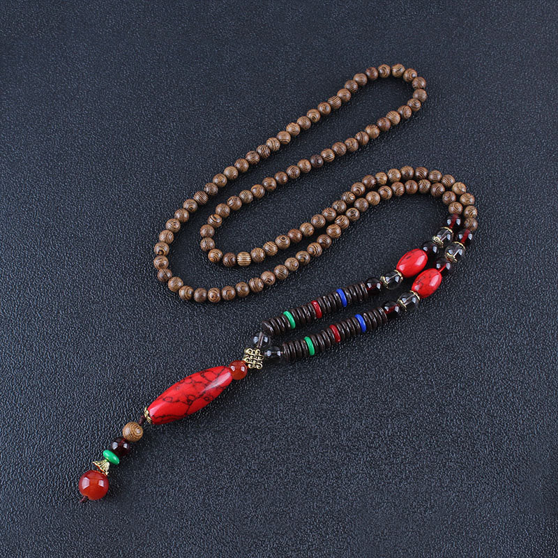 Wear FengShui Wenge Wood Turquoise Stone Protection Calm Necklace Pendant