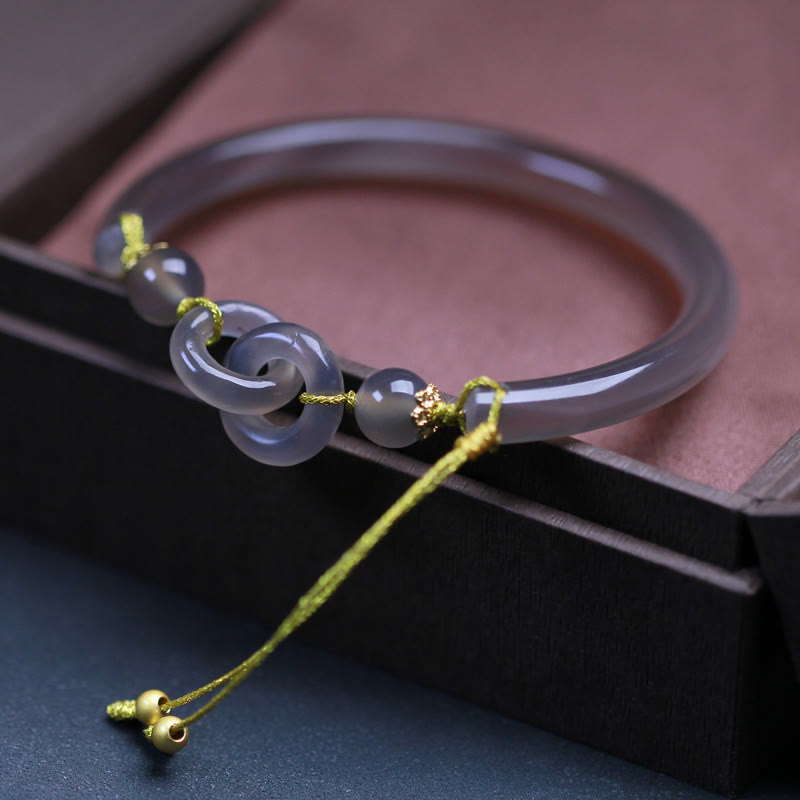 Wear FengShui Natural Gray Agate Double Peace Buckle Balance Bracelet Bangle