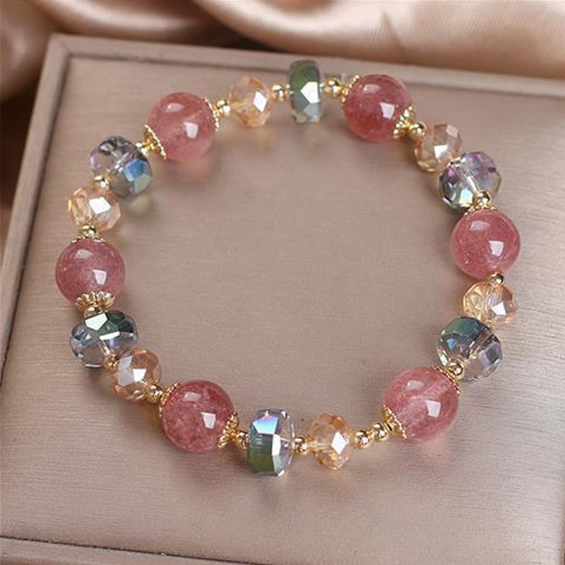 Wear FengShui Natural Strawberry Quartz Colorful Crystal Positive Bracelet