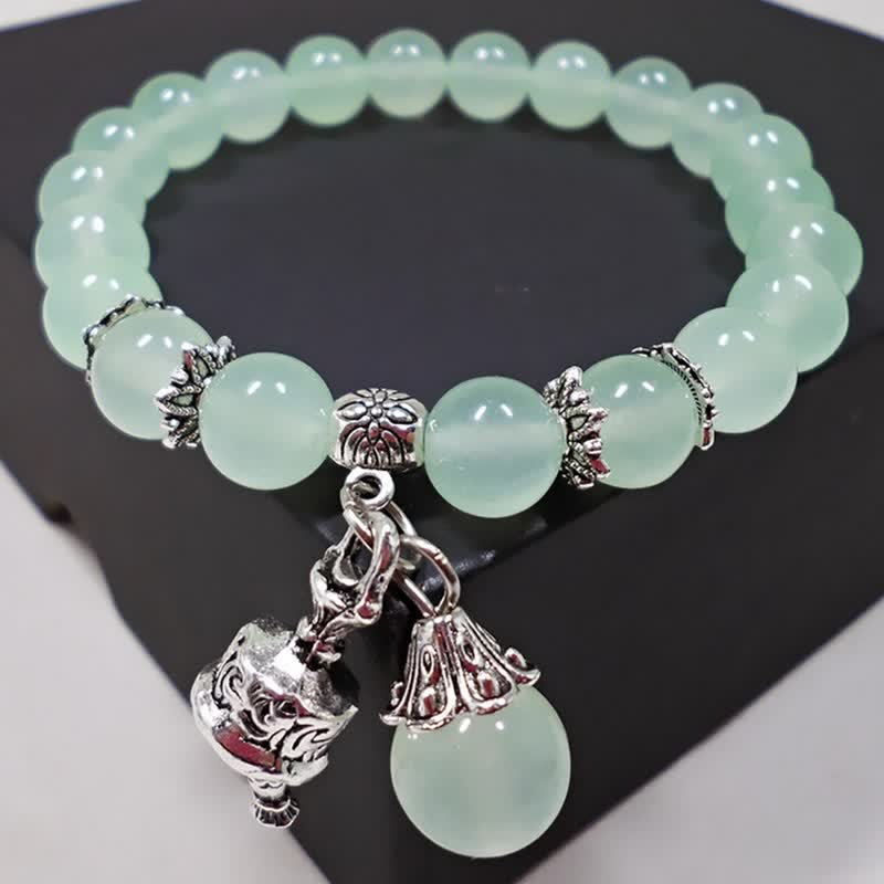 Wear FengShui Vintage Crystal Chalcedony Stone Energy Beaded Bell Charm Bracelet