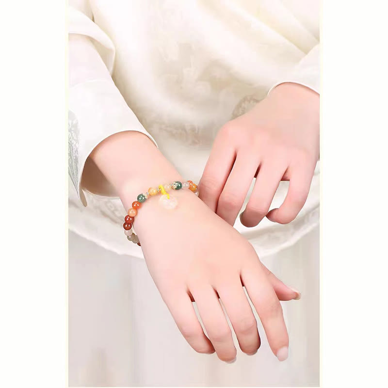 Wear FengShui 14K Gold Plated Colorful Golden Silk Jade Peace Buckle Wealth Bracelet