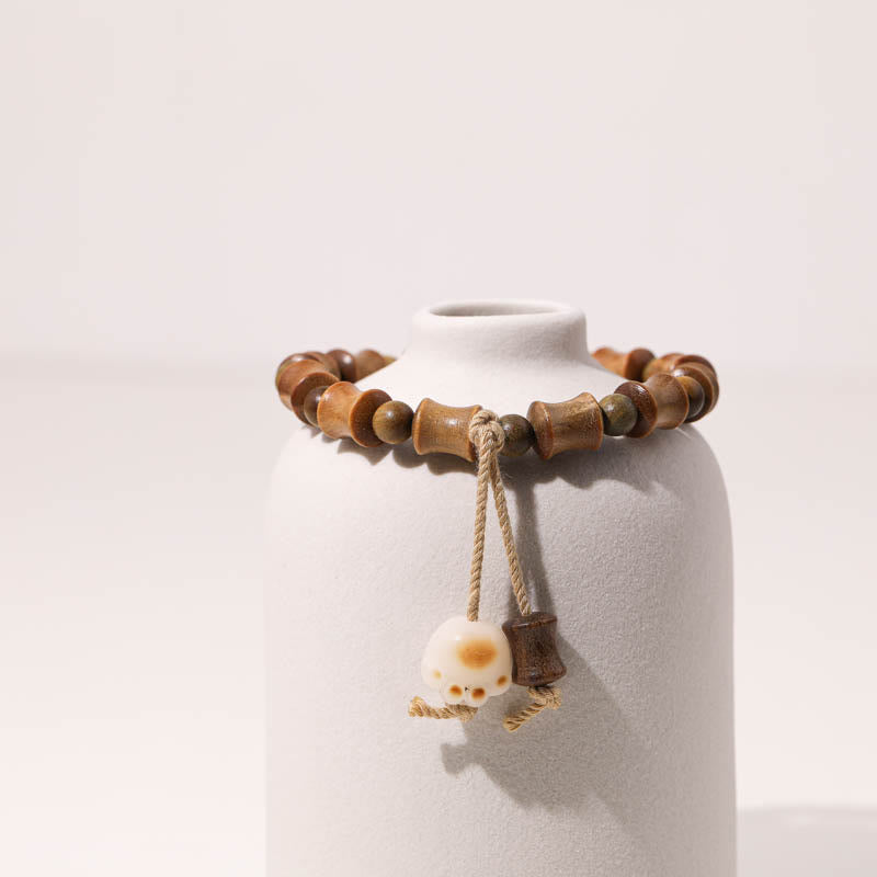 Wear FengShui Green Sandalwood Bodhi Seed Cat Claw Bamboo Peace Bracelet