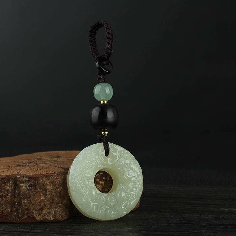 Wear FengShui PiXiu Jade Peace Buckle Abundance Wealth Key Chain