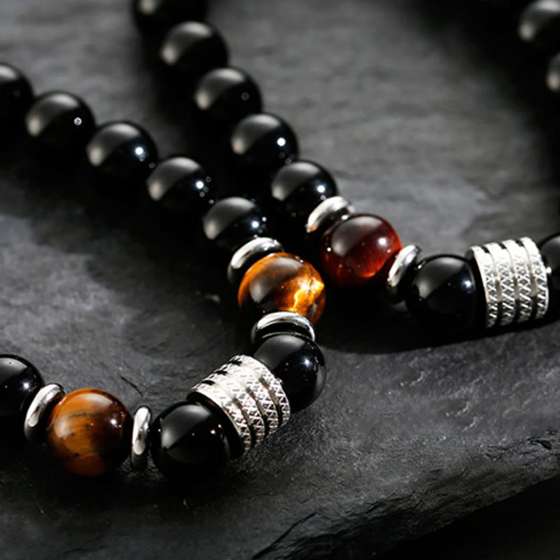 Wear FengShui Natural Black Obsidian Tiger Eye Strength Fulfillment Bracelet