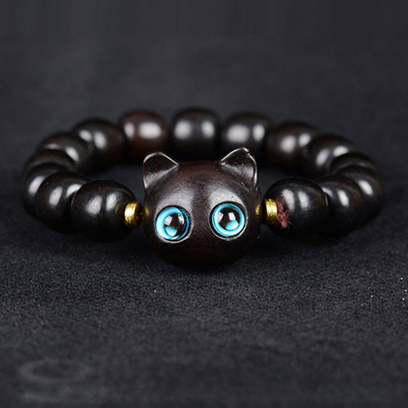 Wear FengShui Ebony Wood Green Sandalwood Red Sandalwood Lovely Cat Balance Bracelet