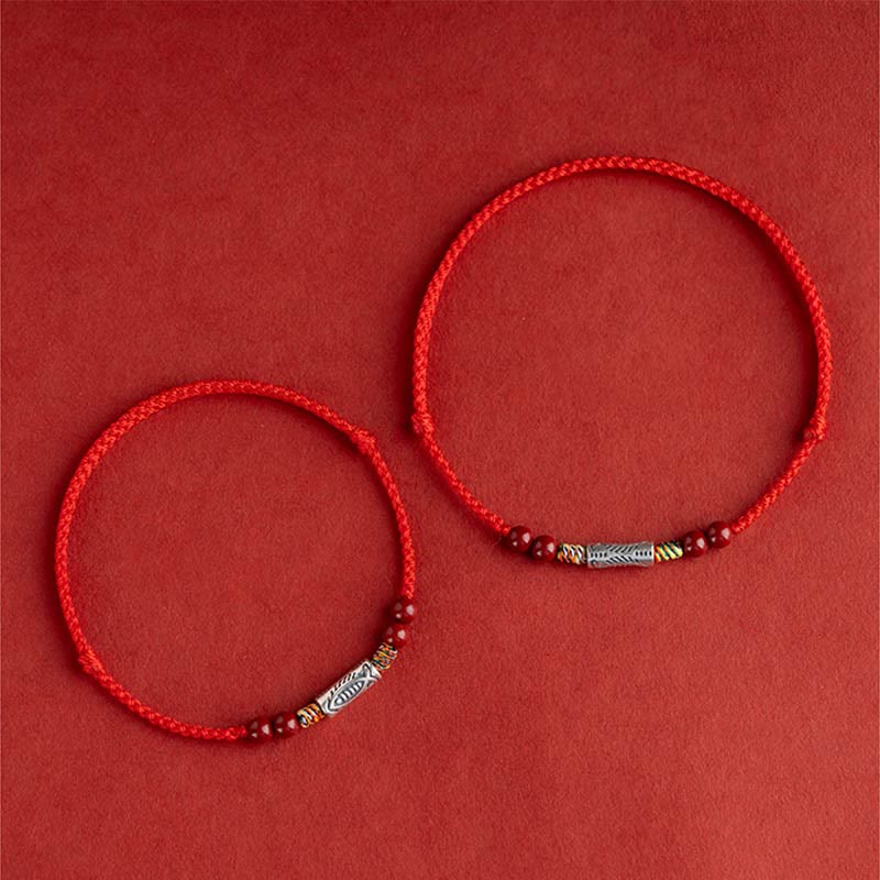 Wear FengShui 925 Sterling Silver Koi Fish Cinnabar Bead Wealth Handcrafted Braided Bracelet Anklet