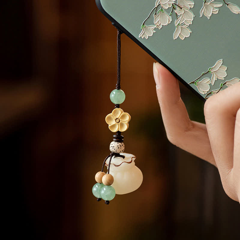 Wear FengShui Natural Bodhi Seed Money Bag Flower Blessing Prosperity Keychain