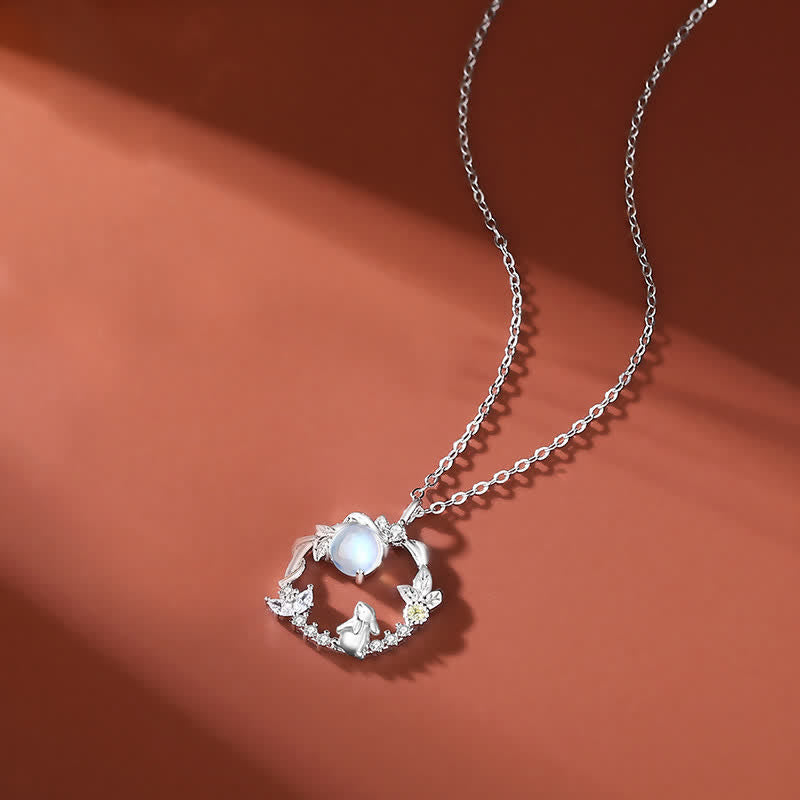 Wear FengShui 925 Sterling Silver Year of the Rabbit Moonstone Moon Flower Pattern Necklace Pendant Bracelet Earrings