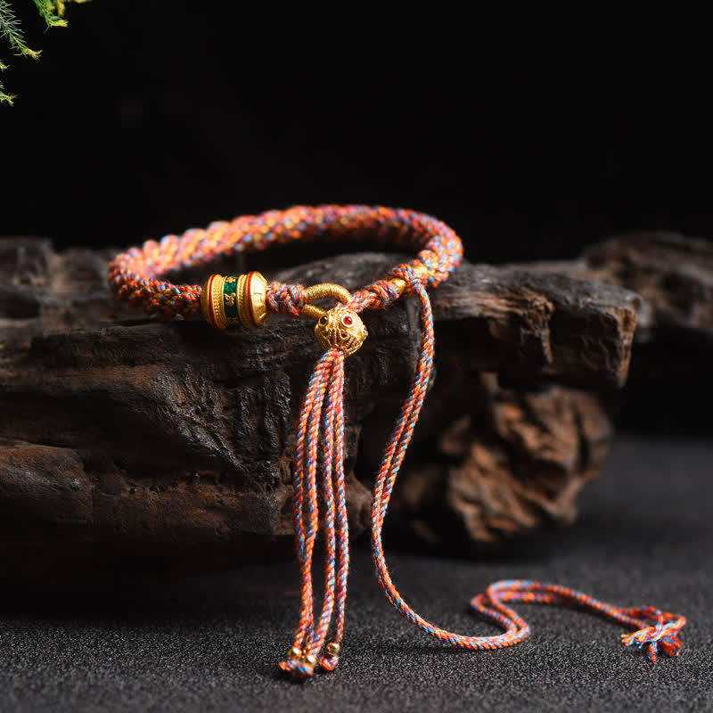 Wear FengShui Tibetan Handmade Luck Prayer Wheel Bead Charm Weave Colorful String Bracelet