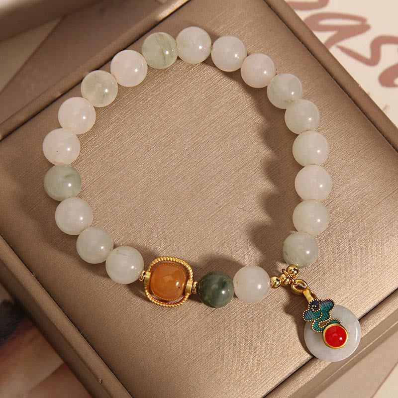Wear FengShui Jade Auspicious Clouds Red Agate Citrine Prosperity Bracelet