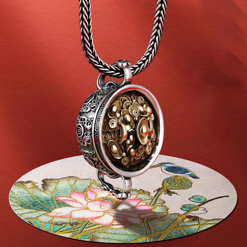 Wear FengShui Treasure Bowl Copper Coin Ingots Wealth Necklace Pendant