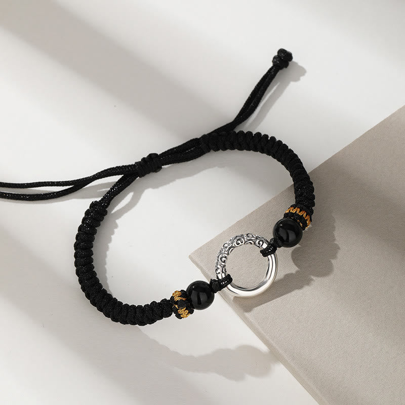 Wear FengShui 925 Sterling Silver Peace Buckle Auspicious Clouds Fortune Braided Bracelet