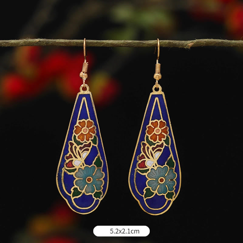 Wear FengShui Lotus Butterfly Flower Alloy Copper Enlightenment Drop Earrings