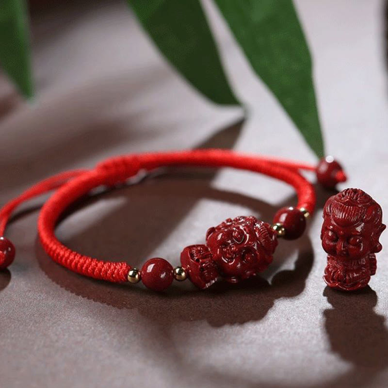 Wear FengShui Chinese Zodiac Natal Buddha Cinnabar Amulet Blessing String Bracelet