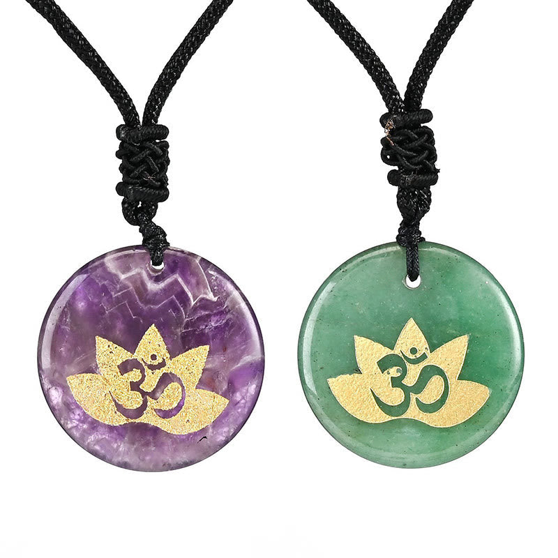 Wear FengShui OM Lotus Symbol Various Crystal Amethyst Tiger Eye Healing Necklace Pendant