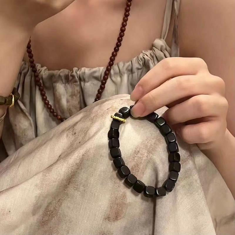 Wear FengShui Tibetan Ebony Wood Square Beads Peace Calm Bracelet