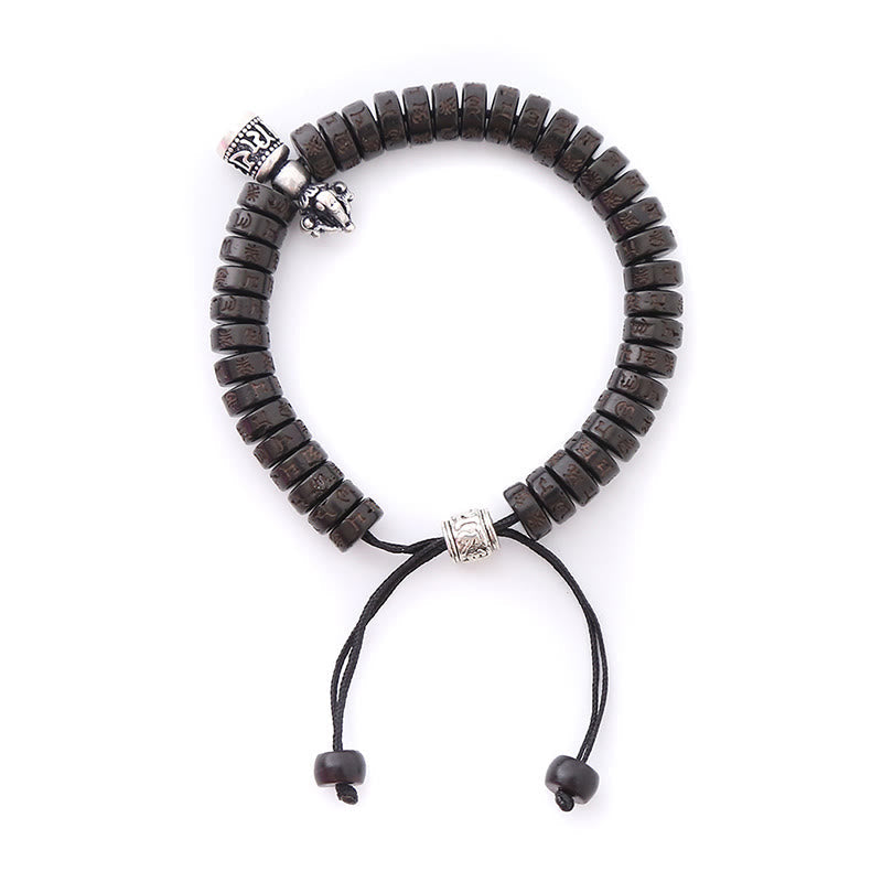 Wear FengShui Tibet Coconut Shell Carved Om Mani Padme Hum Dorje Vajra Bell Happiness String Bracelet