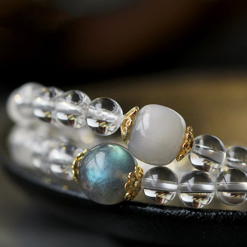 Wear FengShui 925 Sterling Silver Chinese Zodiac Natal Buddha White Crystal Meditation Triple Wrap Bracelet