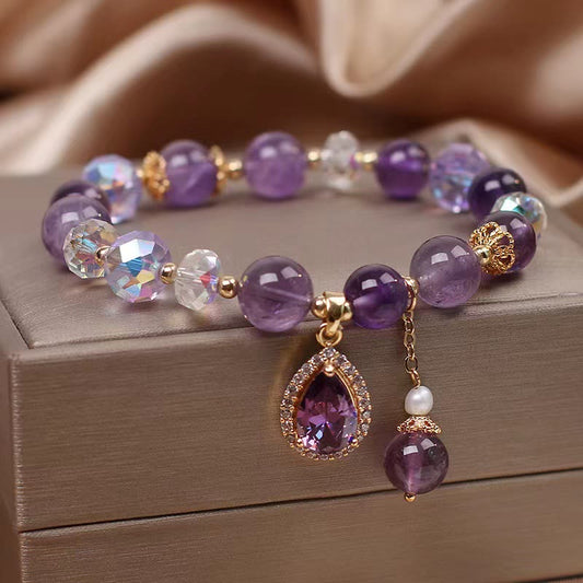 Wear FengShui Natural Amethyst Zircon Love Heart Healing Soul Charm Bracelet