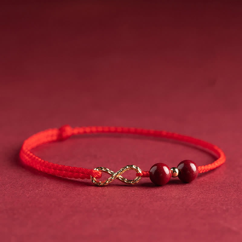 Wear FengShui Cinnabar Blessing Red String Golden Infinity Symbol Bracelet Anklet